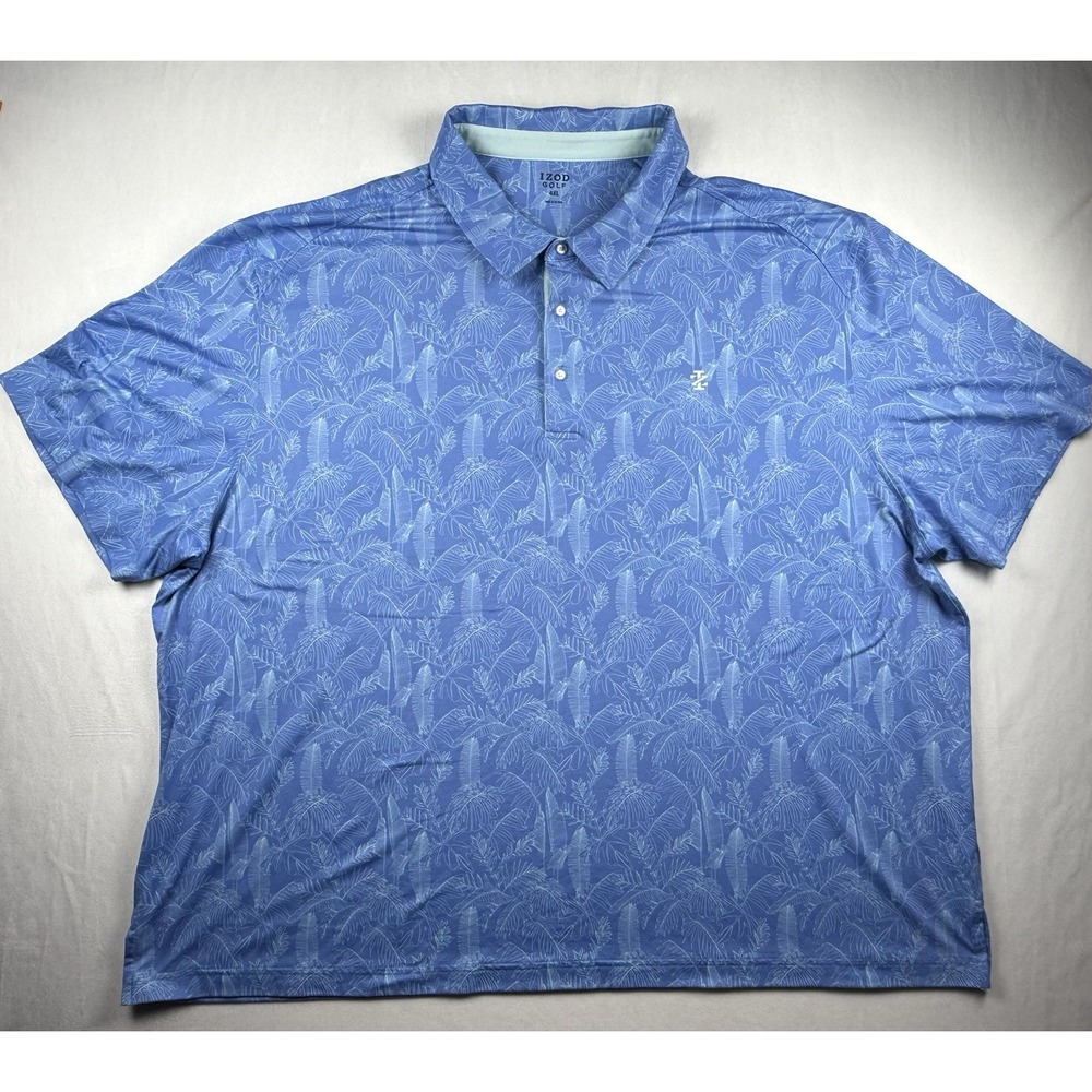 Izod Golf Polo Shirt Top Men 4XL Blue Feather Graphic Performance Stretch